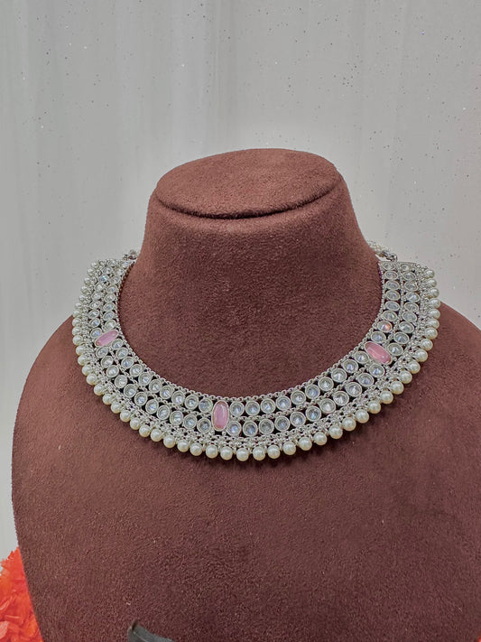 Baby pink silver neck set