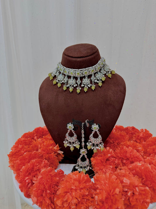 Pine green silver choker set