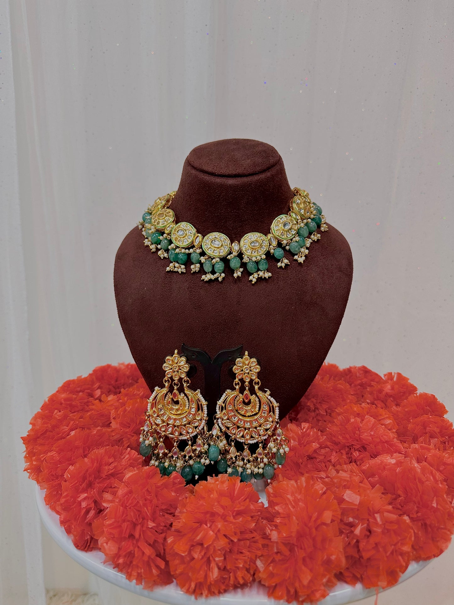 Kundan green choker set