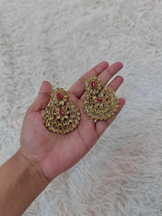 Red led stone earrings