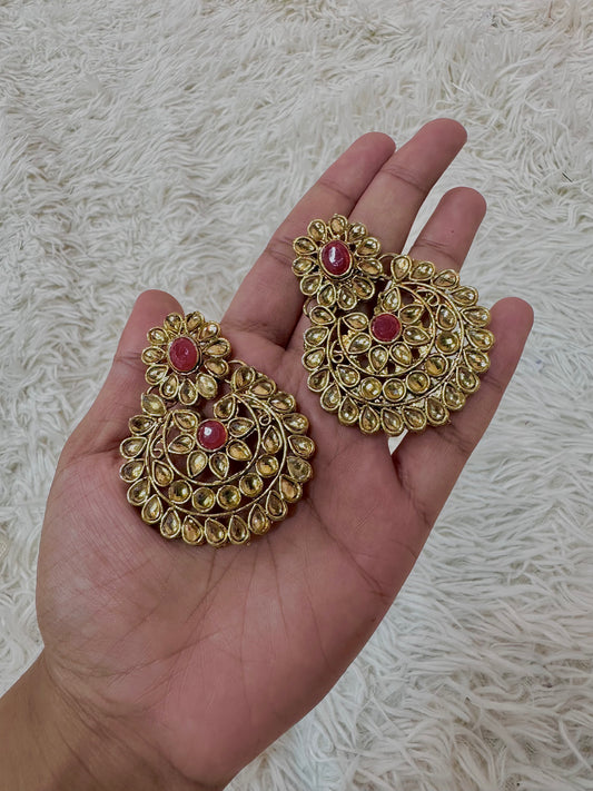 Red led stone earrings