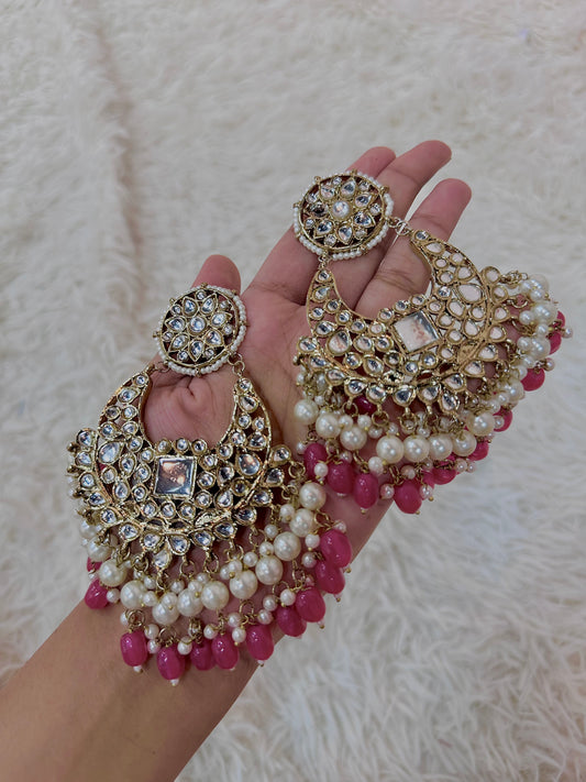 Hot pink kundan earrings