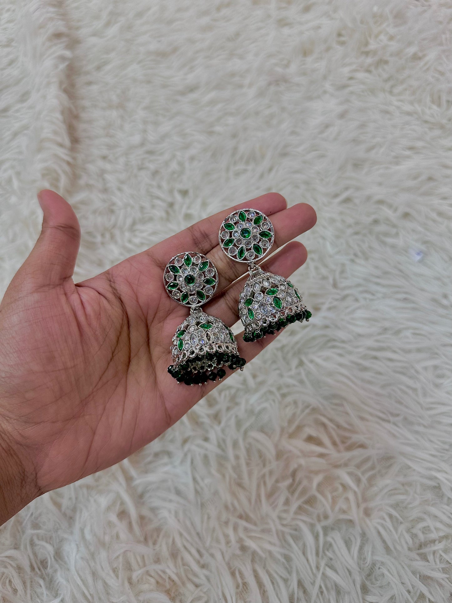 Emerald silver jumka
