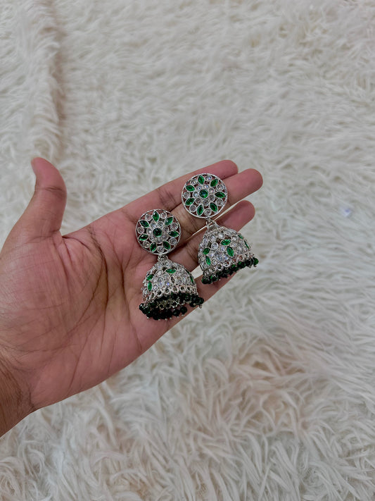 Emerald silver jumka