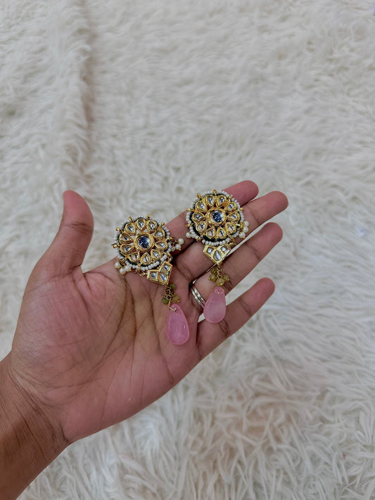 Baby pink kundan earrings