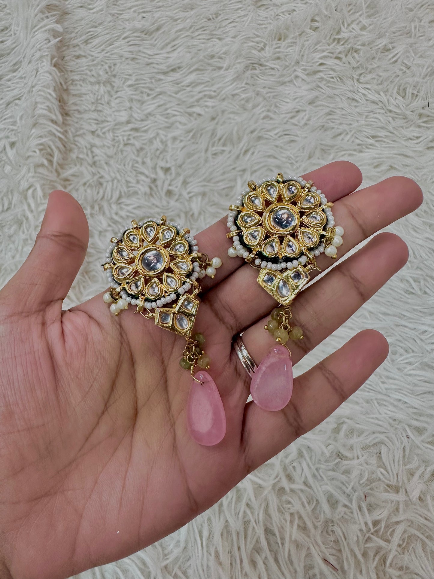 Baby pink kundan earrings