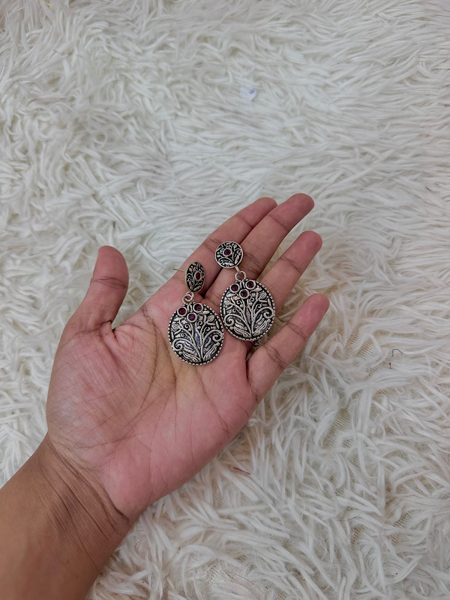 Oxidised silver ruby earrings