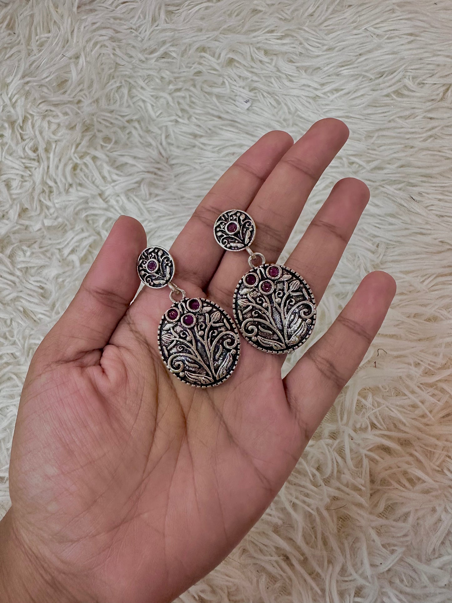 Oxidised silver ruby earrings