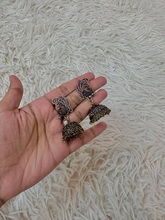 Oxidised peacock jumka