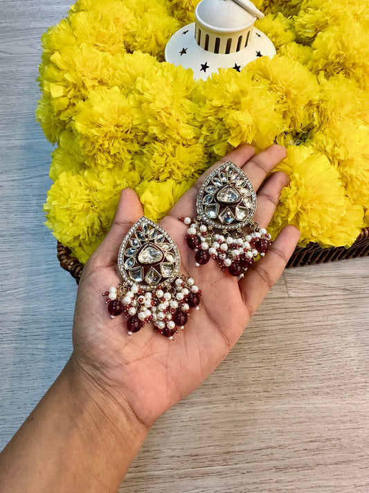 Maroon white stones earrings
