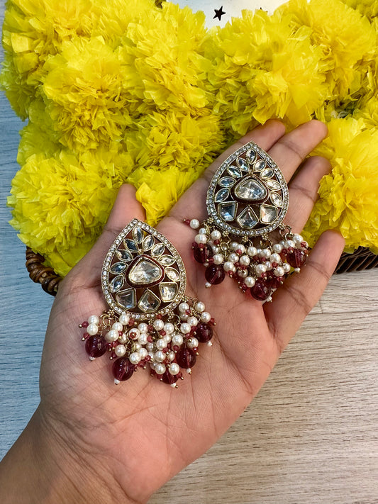 Maroon white stones earrings