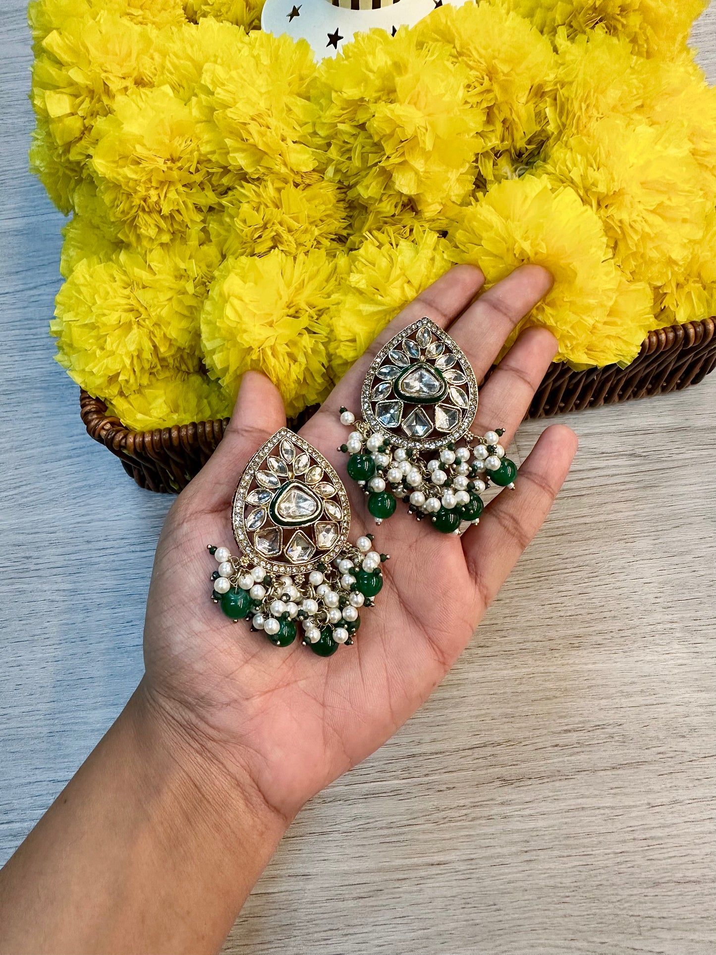 Emerald white stone earrings