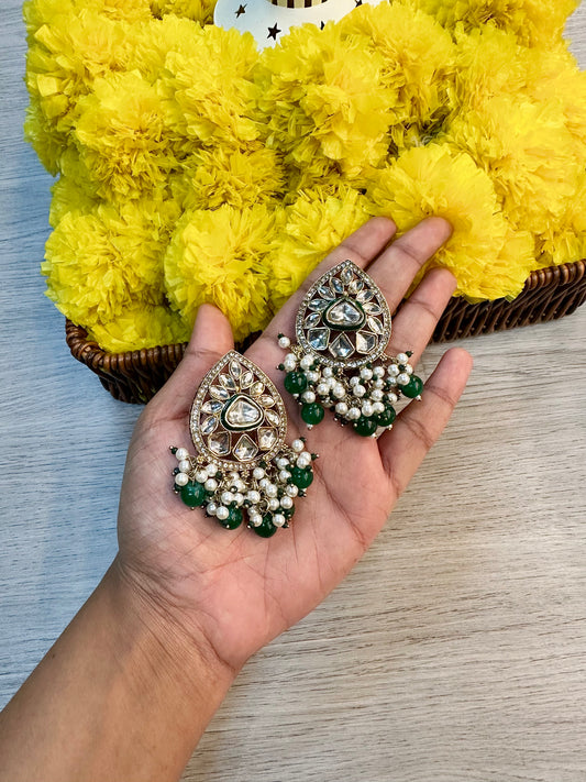 Emerald white stone earrings