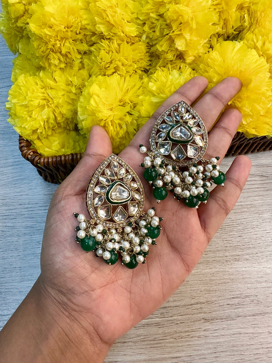 Emerald white stone earrings