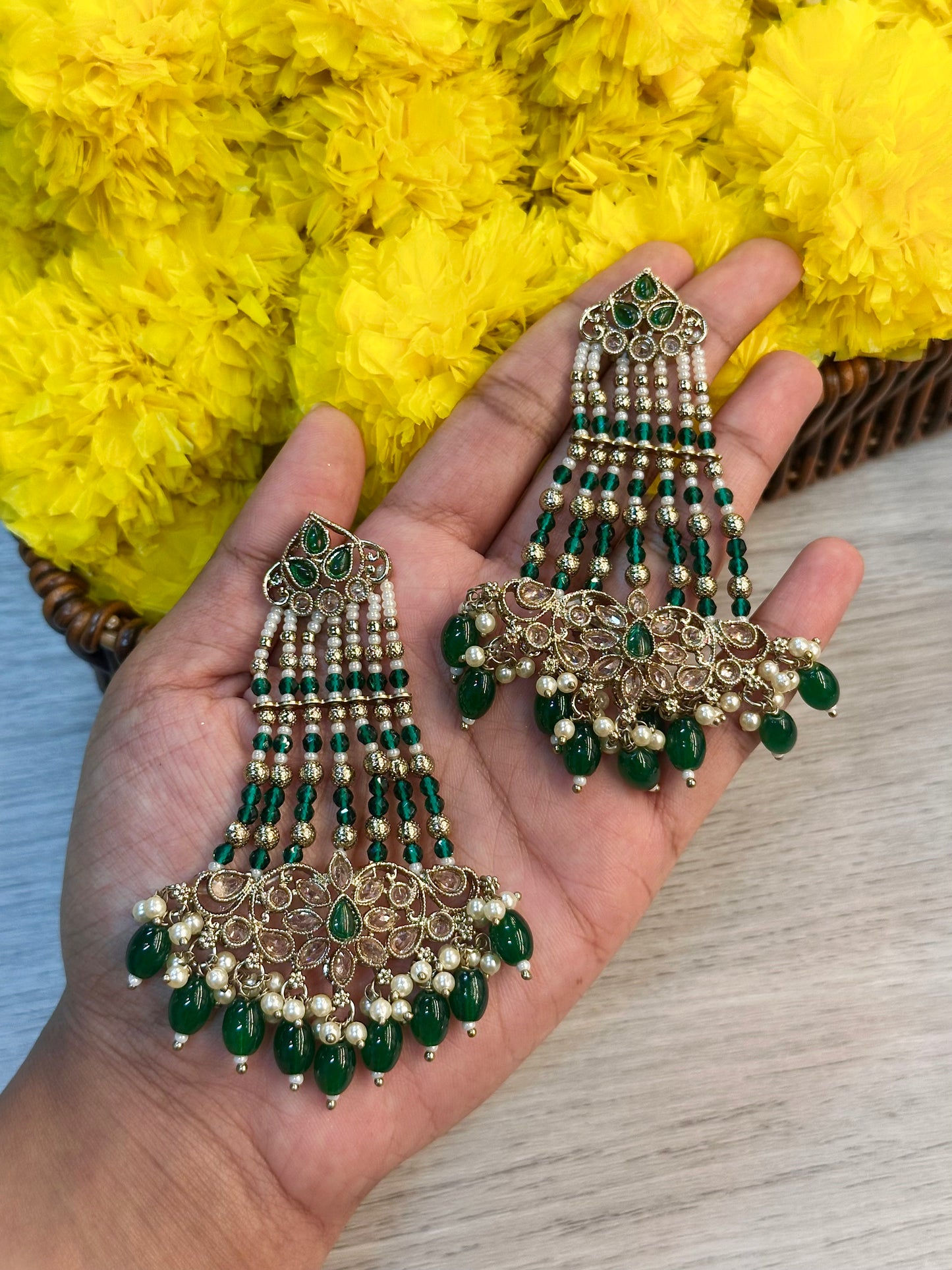 Emerald chain earrings