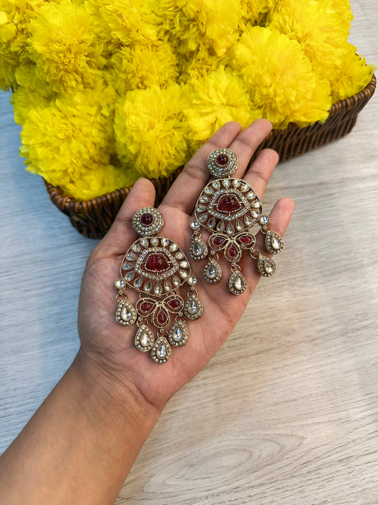 Maroon statement earrings