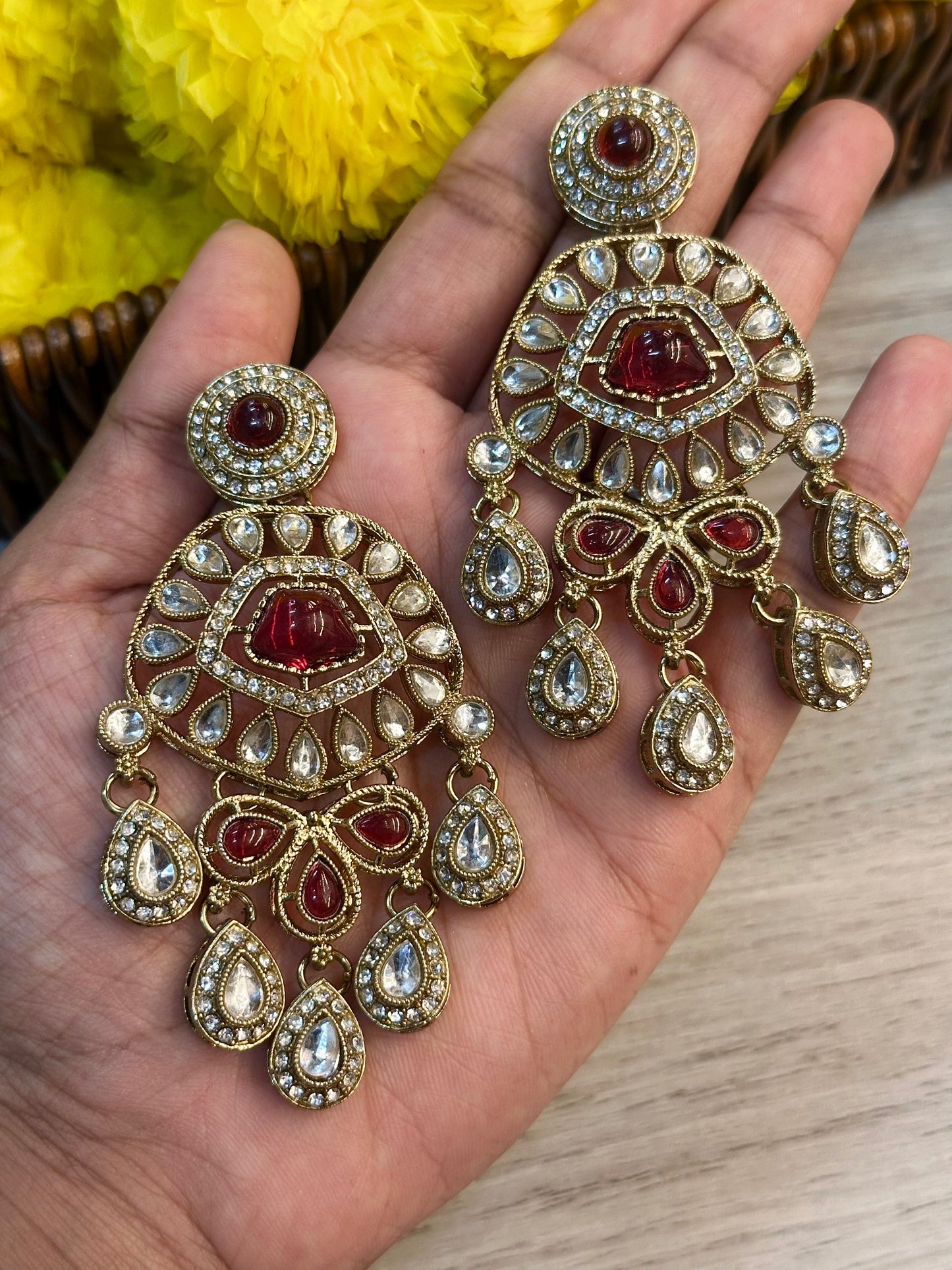 Maroon statement earrings