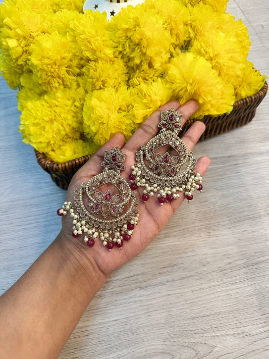 Maroon statement earrings