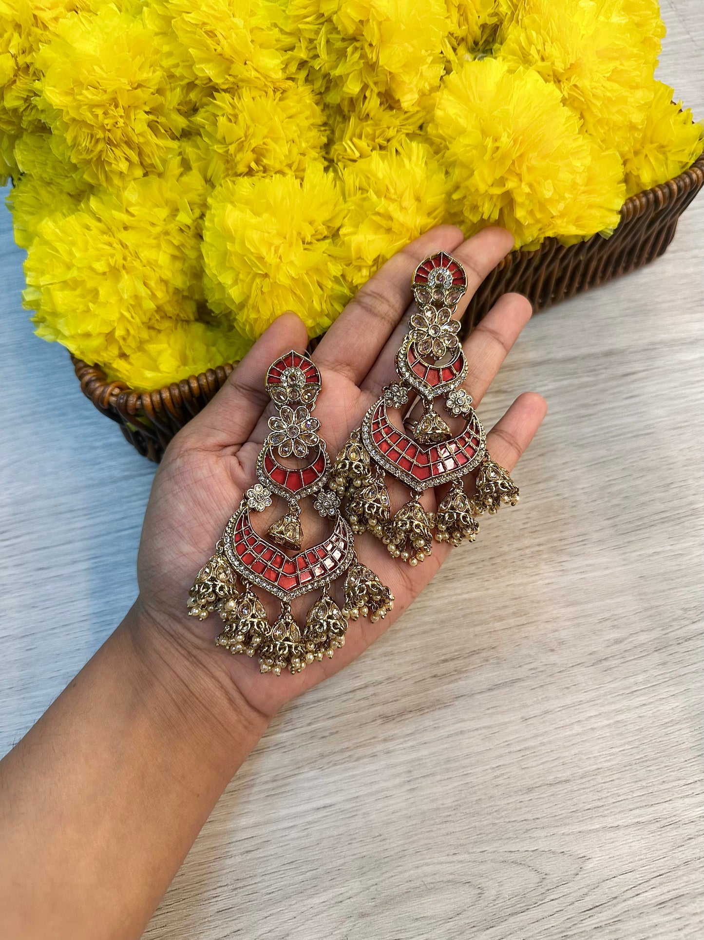 Red statement earrings