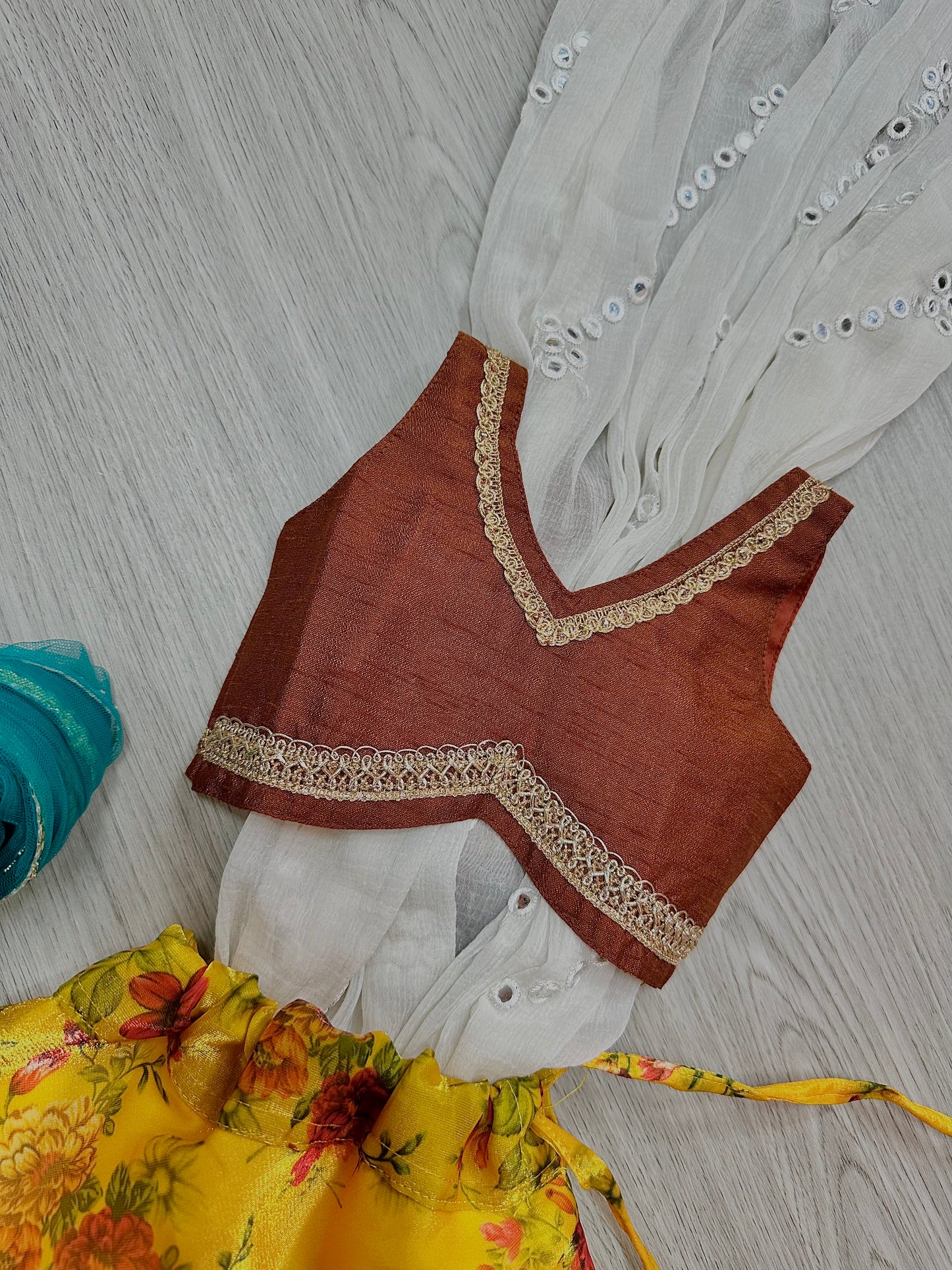 Rustic brown x yellow floral lehenga