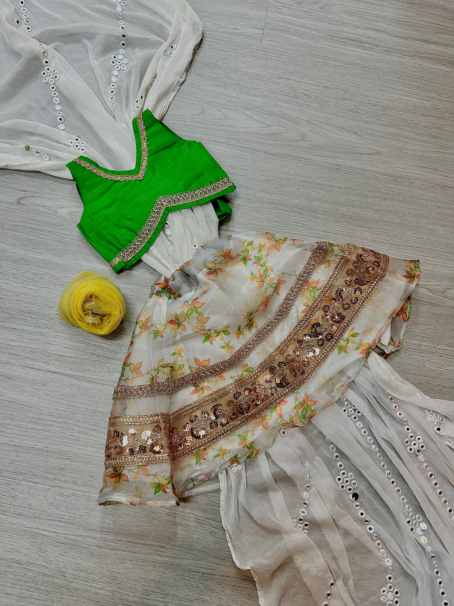 Green x white floral lehenga