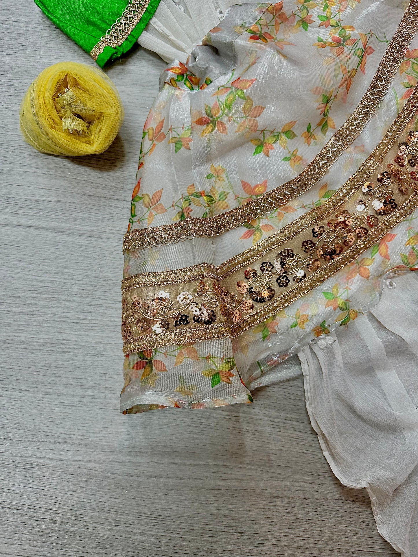 Green x white floral lehenga