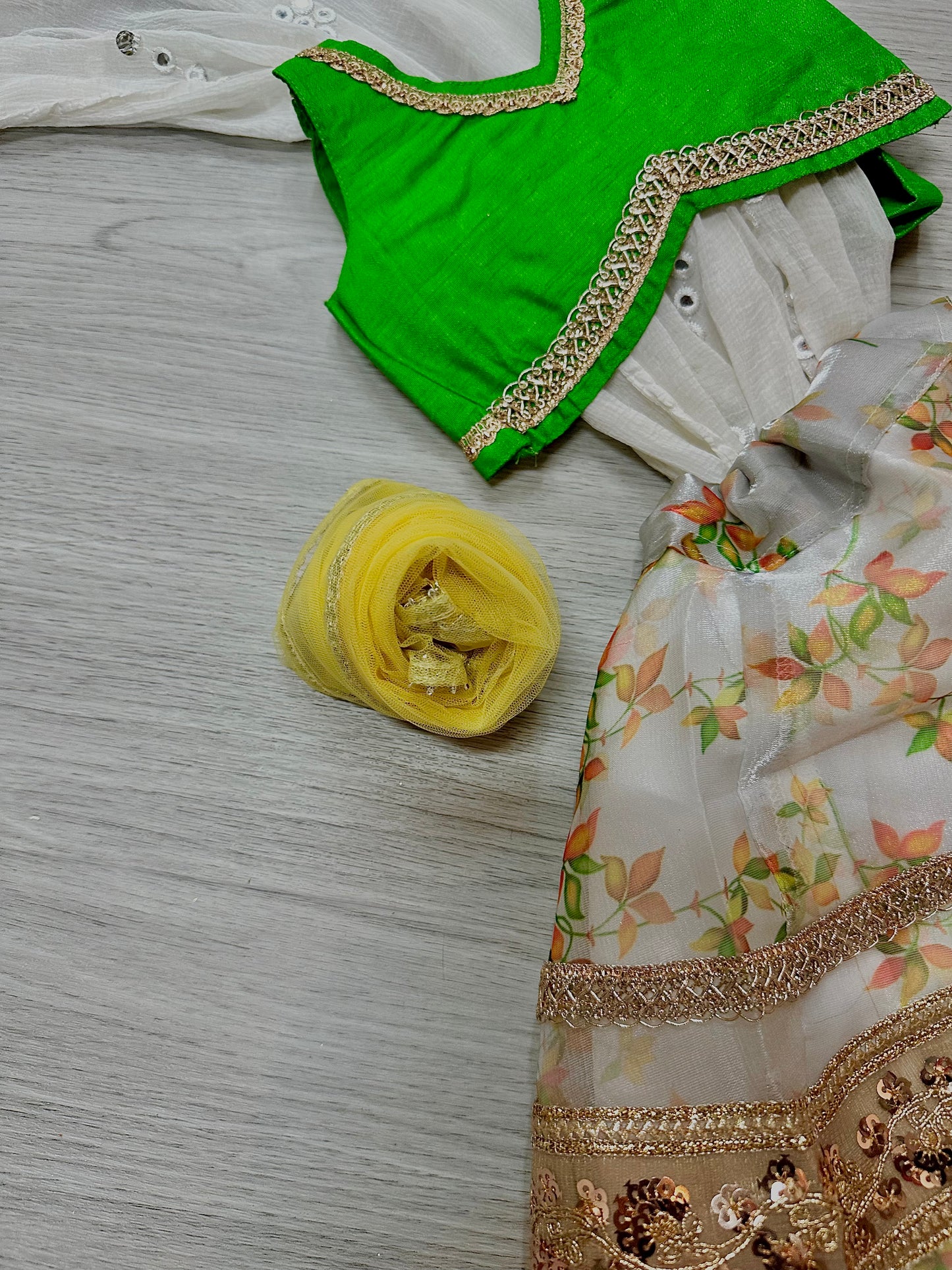 Green x white floral lehenga