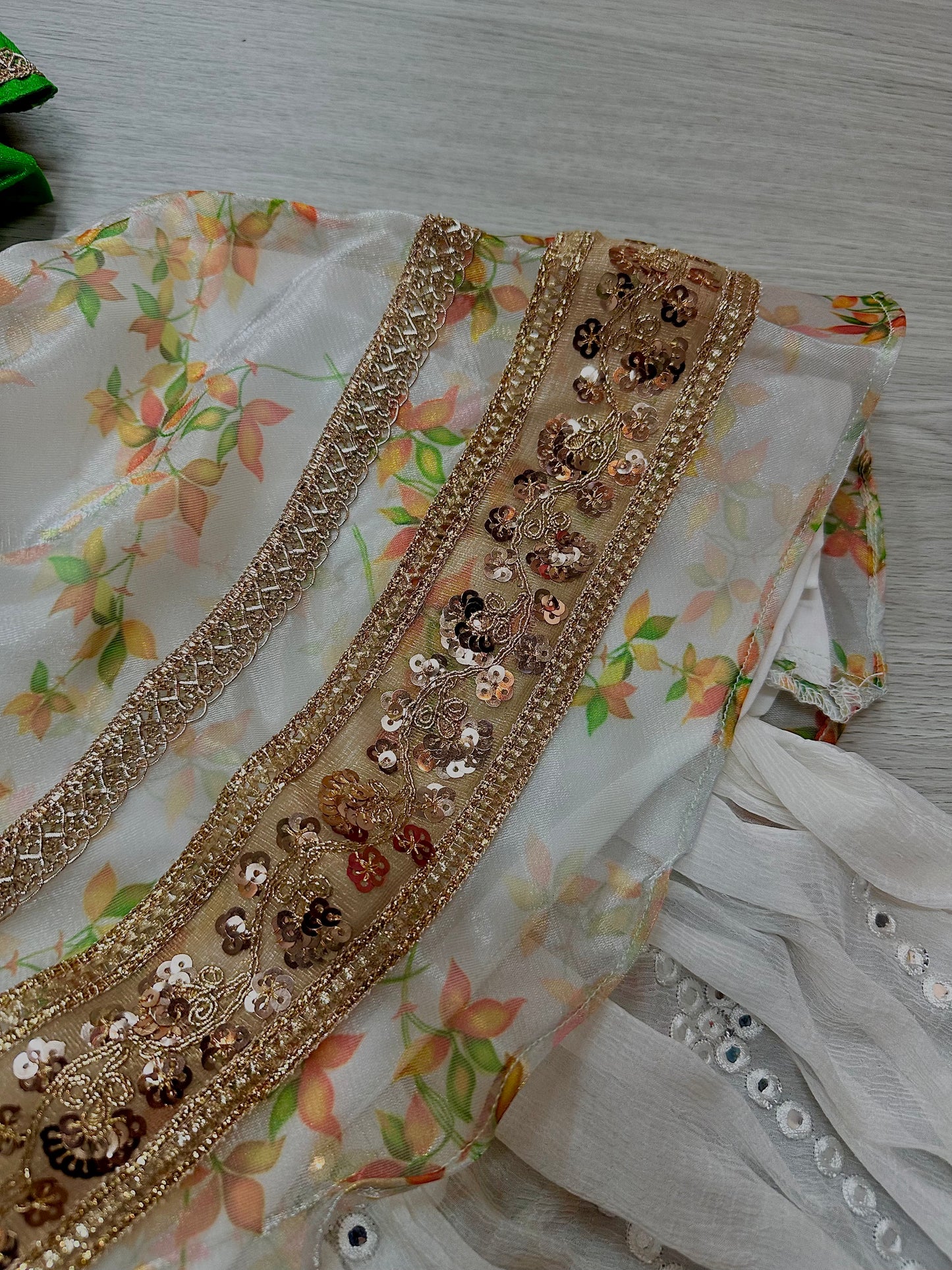Green x white floral lehenga