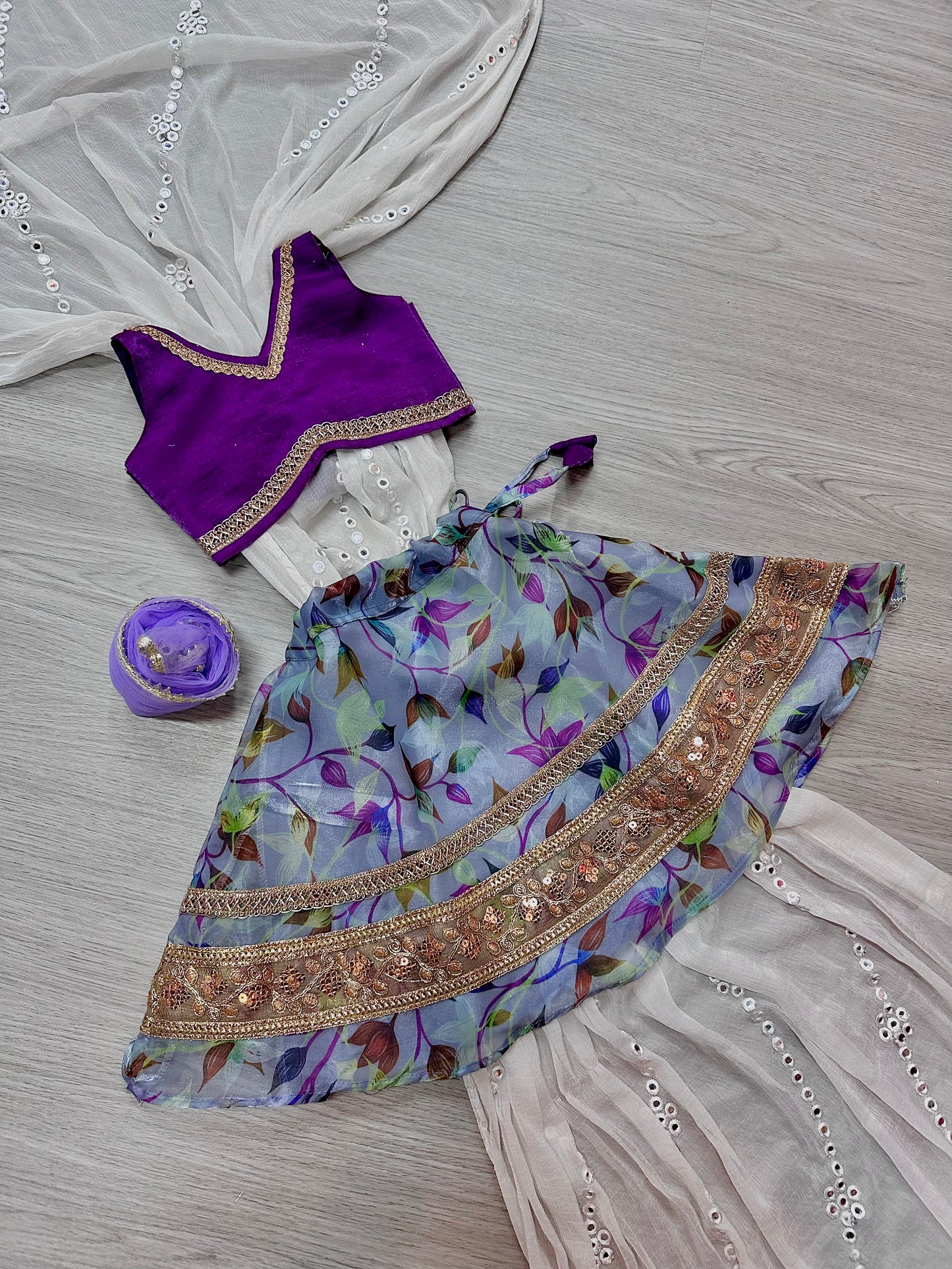 Purple x blue floral lehenga