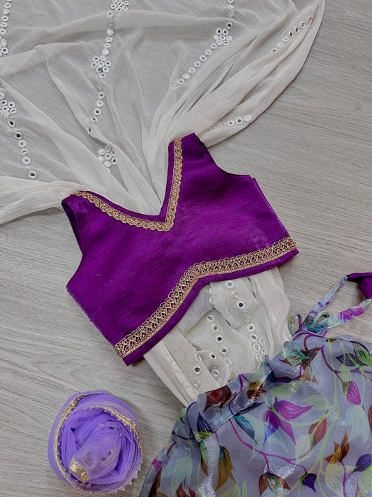 Purple x blue floral lehenga