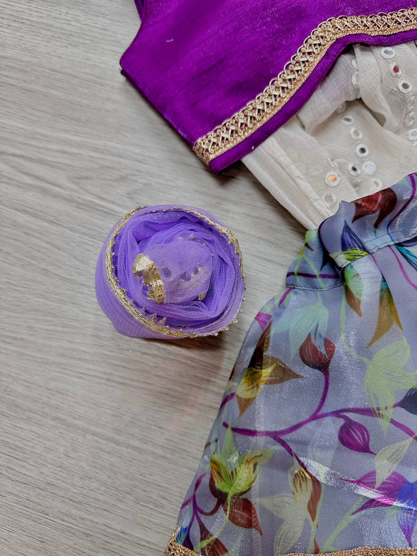 Purple x blue floral lehenga