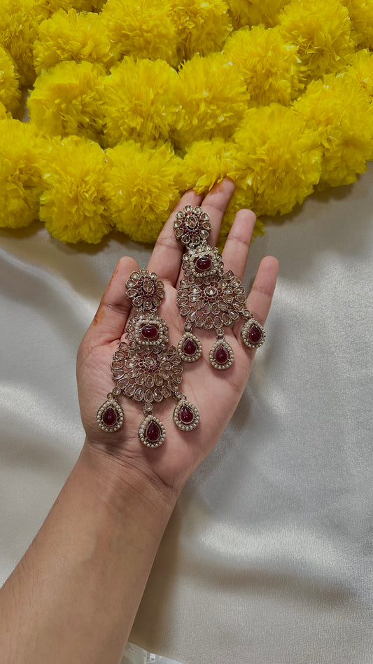 Maroon statement earrings
