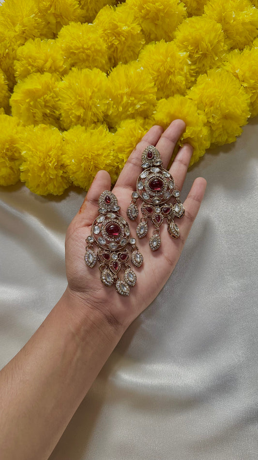 Maroon statement earrings