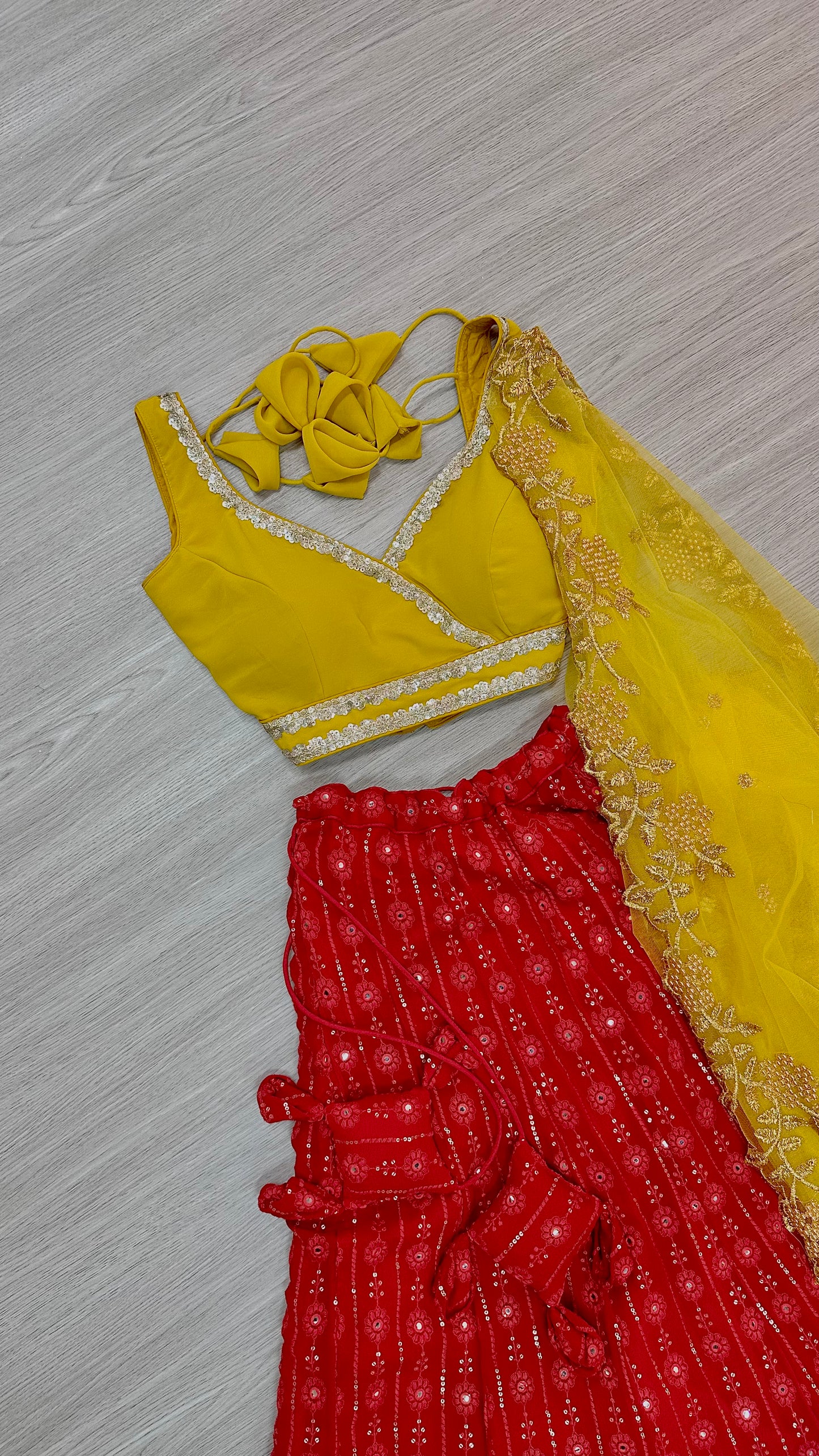 Yellow x red lehenga