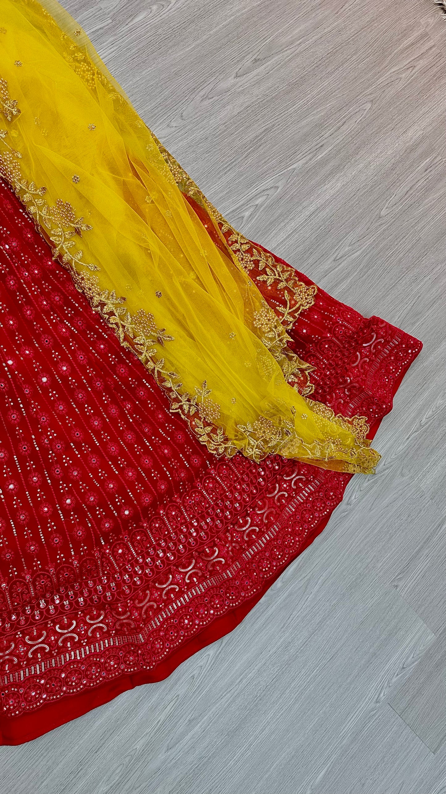 Yellow x red lehenga