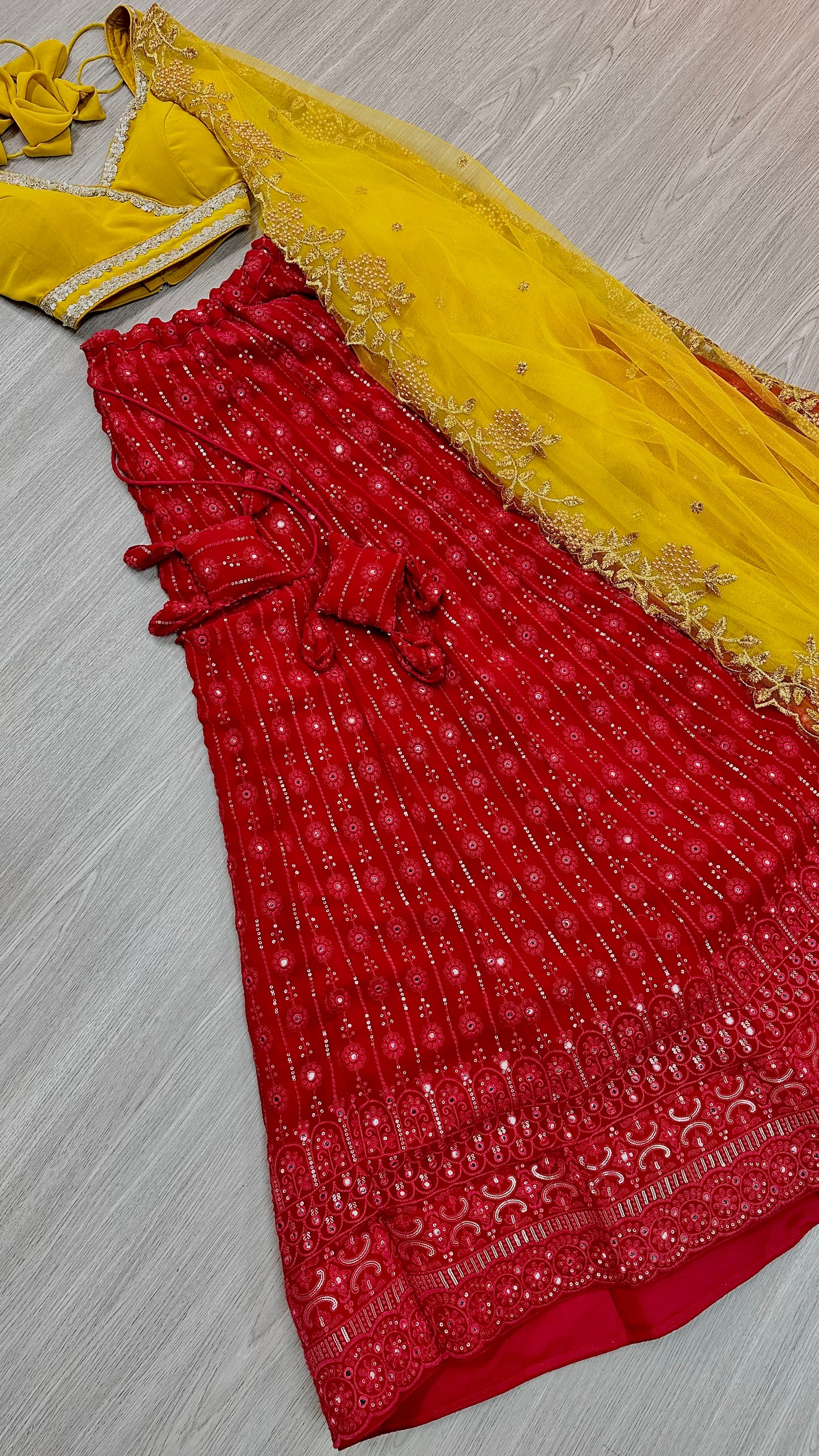 Yellow x red lehenga