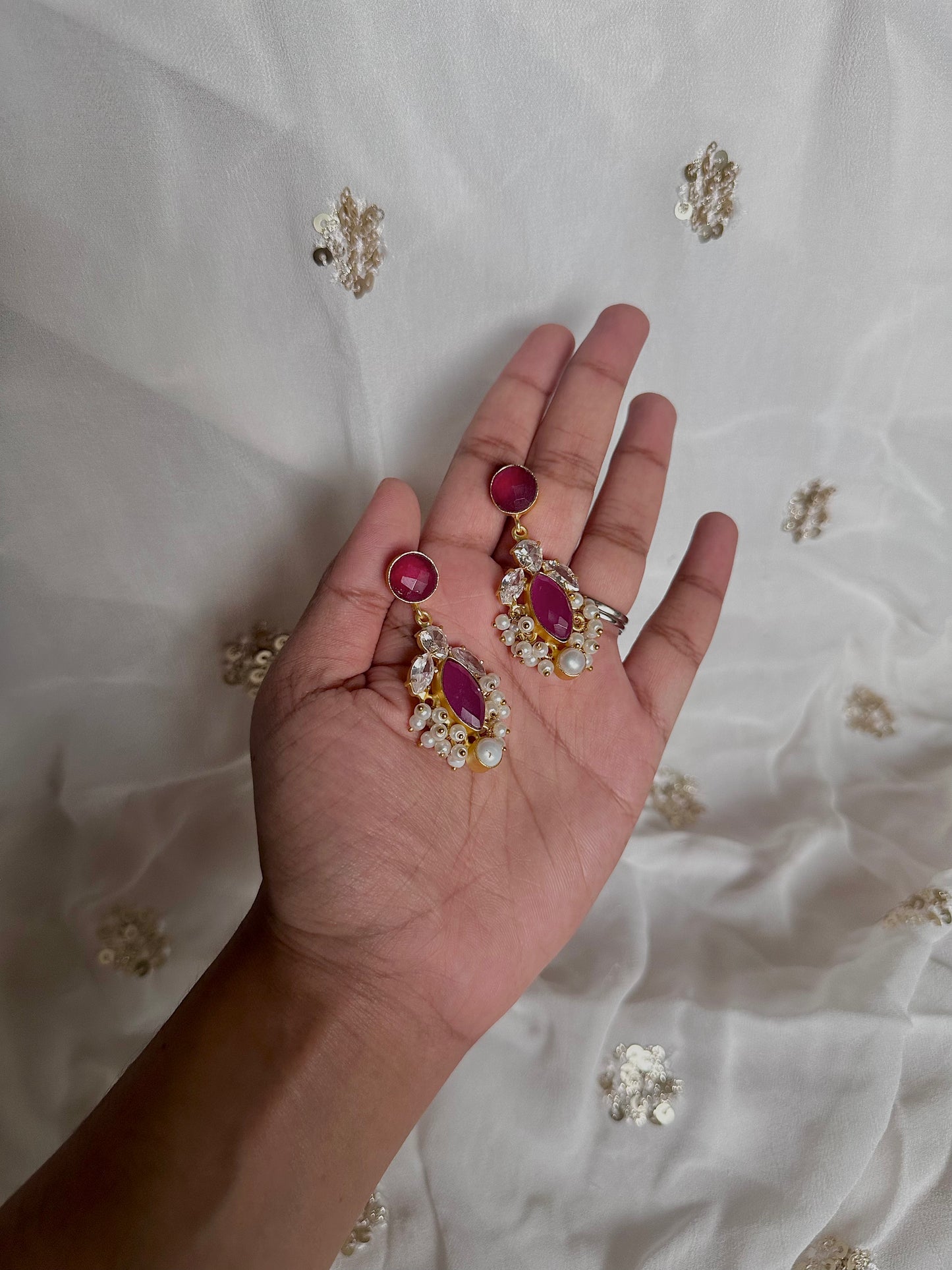 Hot pink precious stone earrings