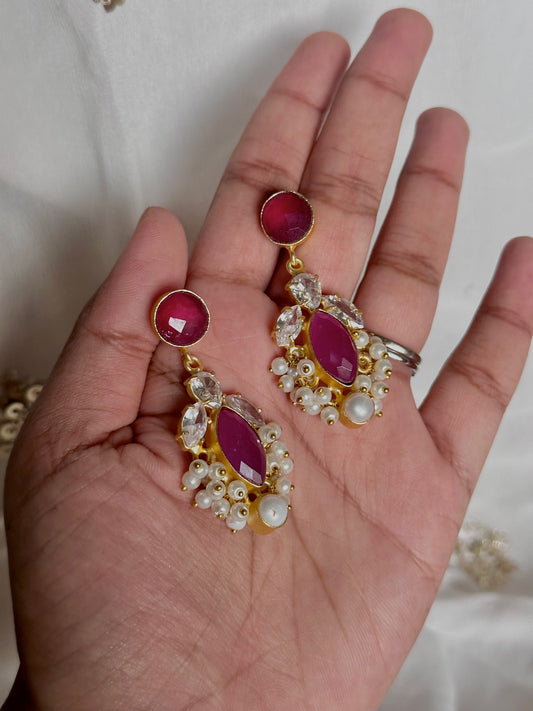 Hot pink precious stone earrings