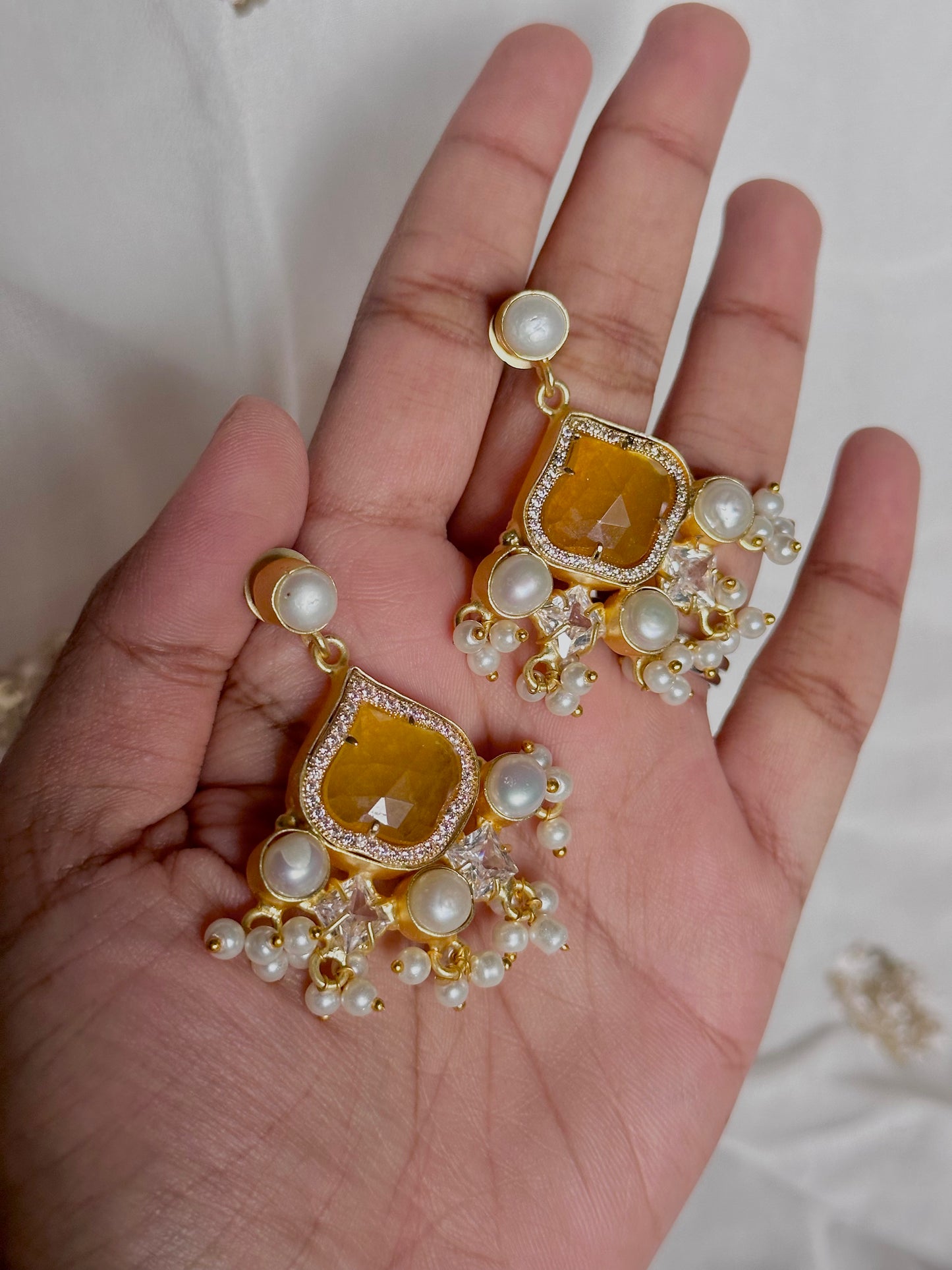 Mustard precious stone earrings