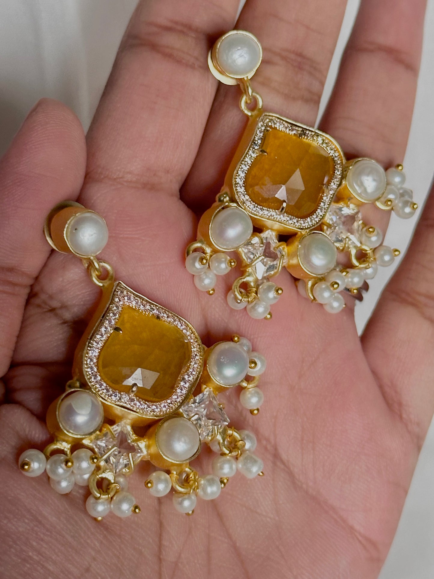 Mustard precious stone earrings