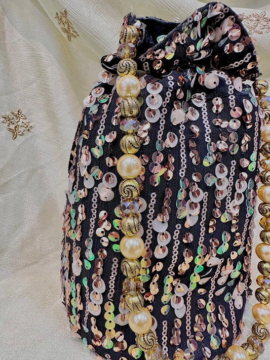 Shades of brown sequins potli