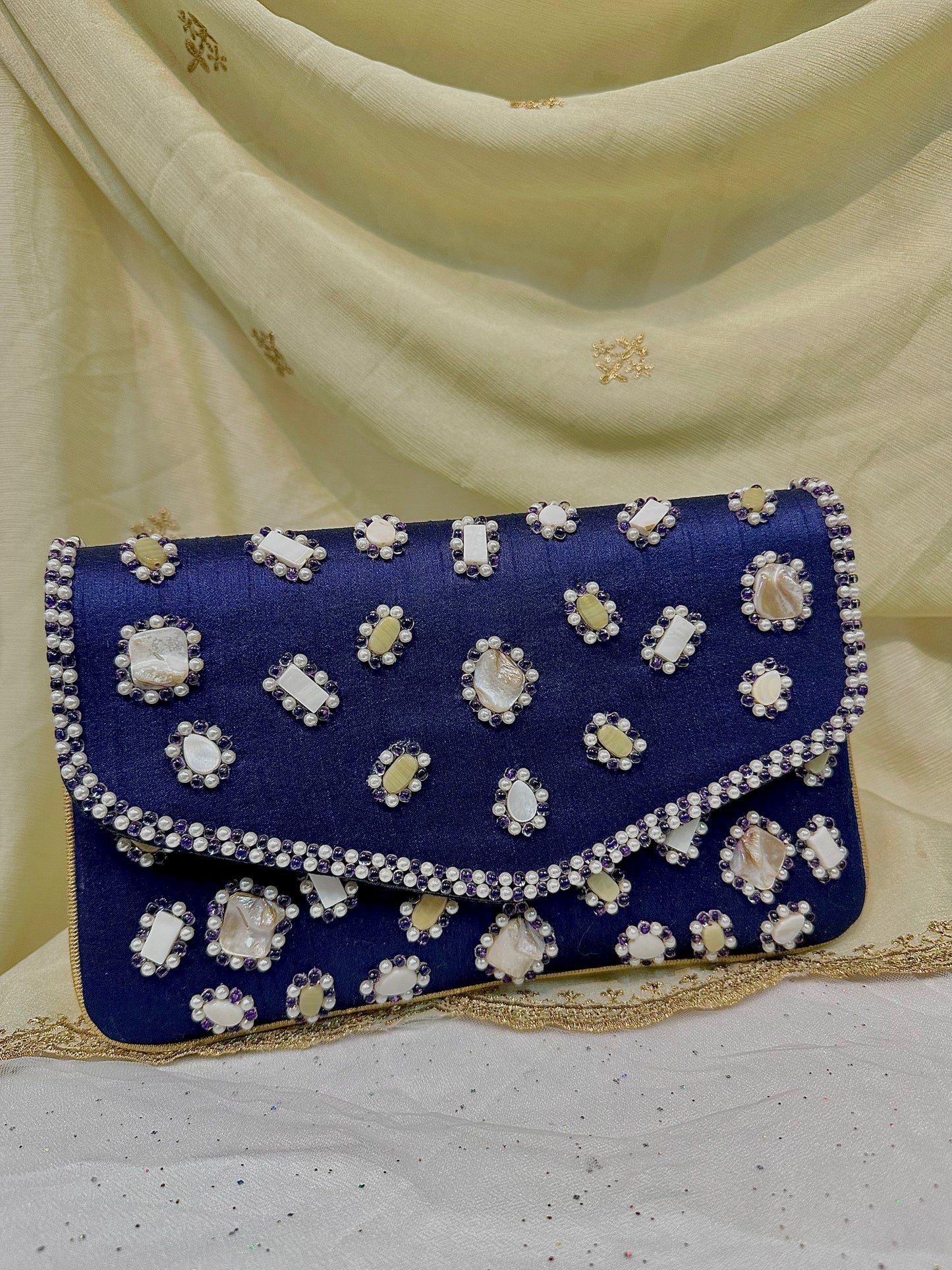 Blue seashell clutch