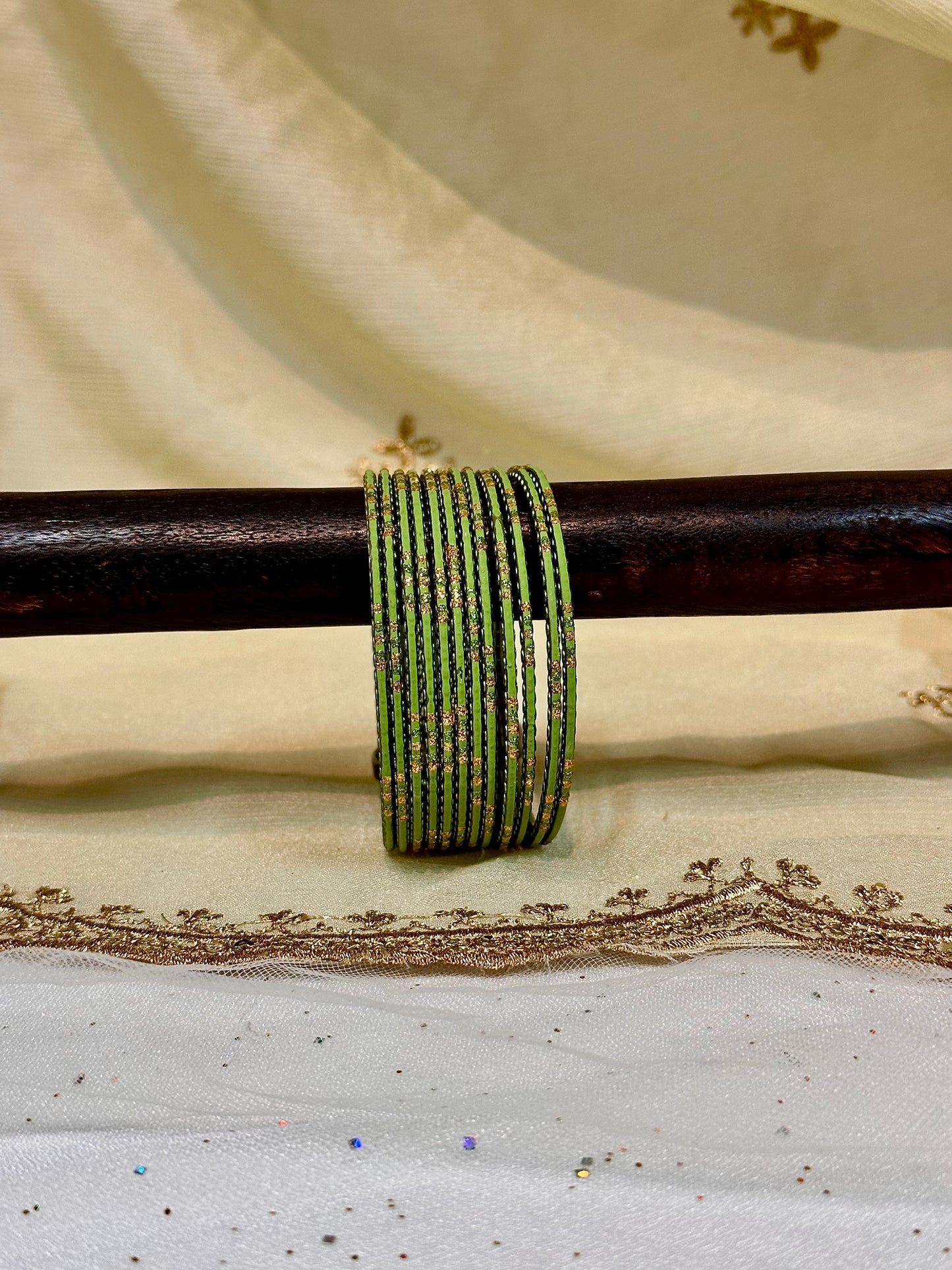 2.6 pear green shimmer bangles