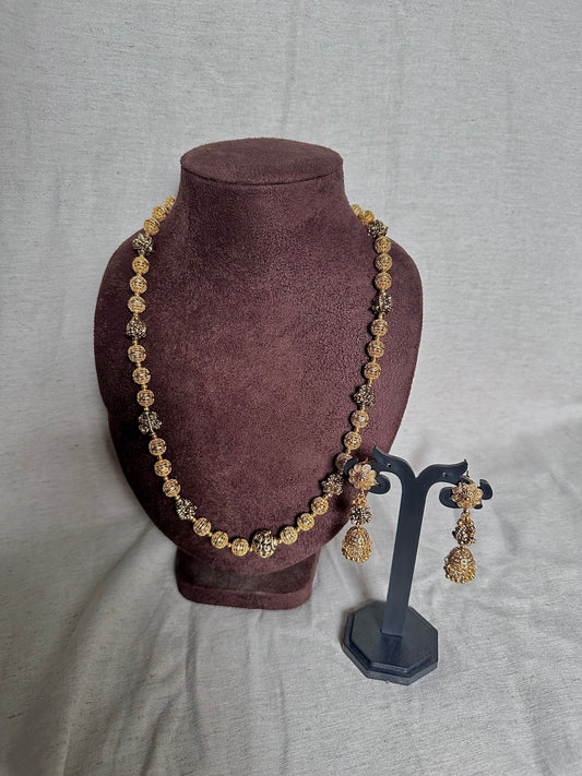 Yellow gold rudraksha long chain