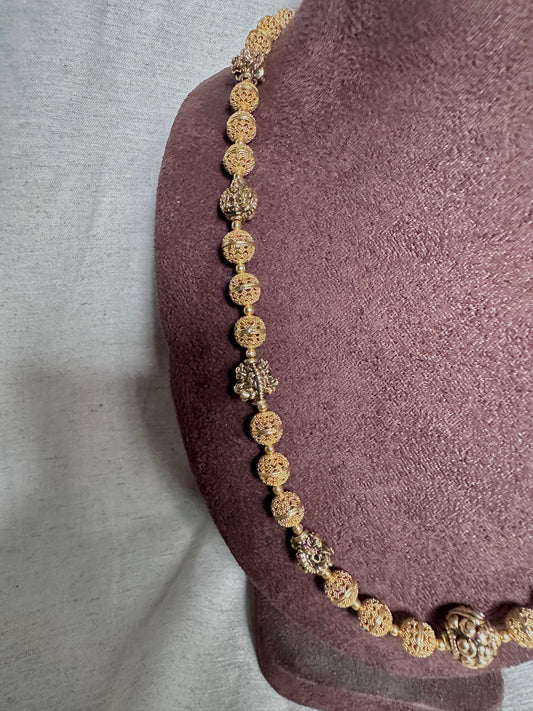 Yellow gold rudraksha long chain