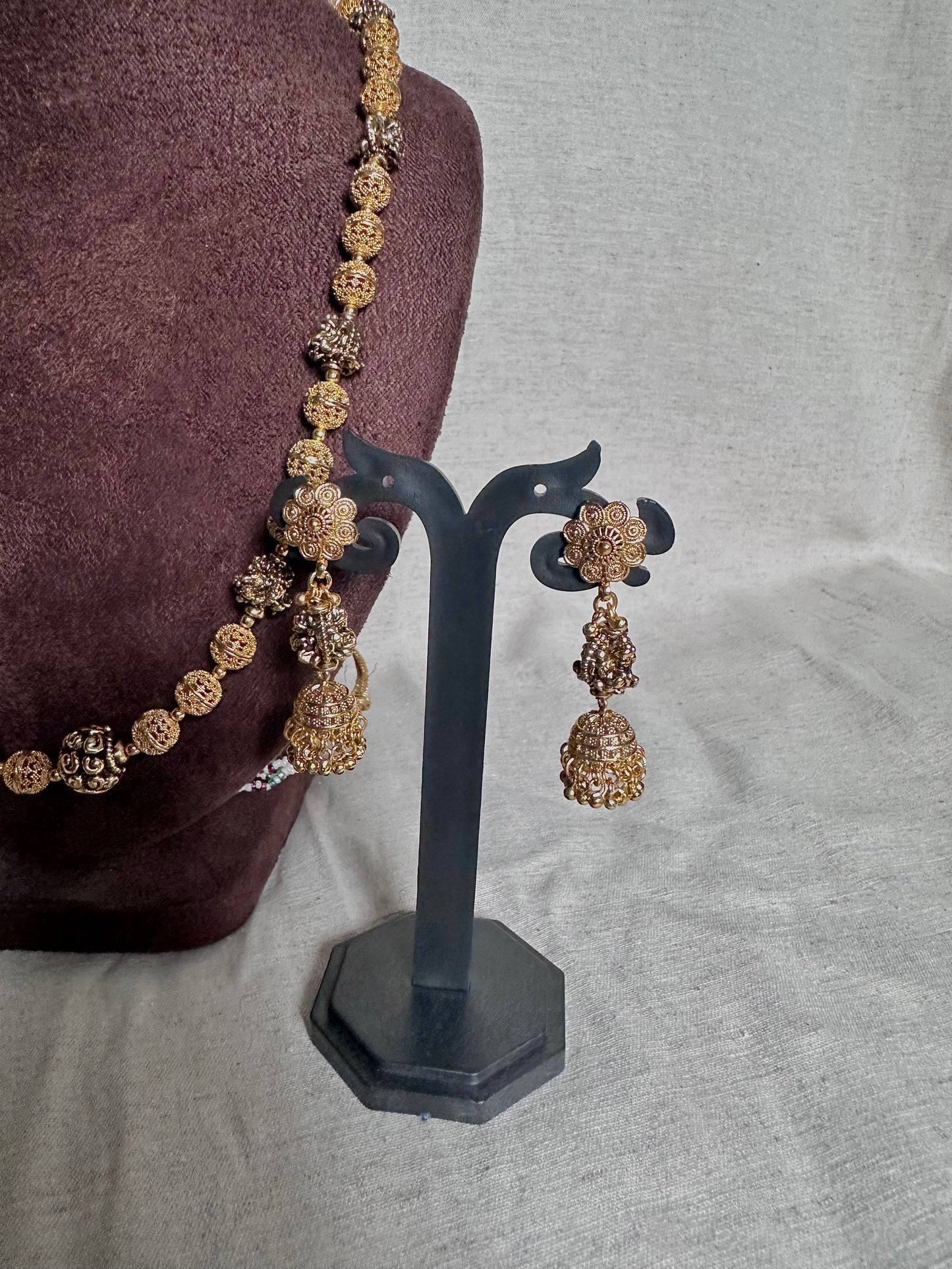 Yellow gold rudraksha long chain