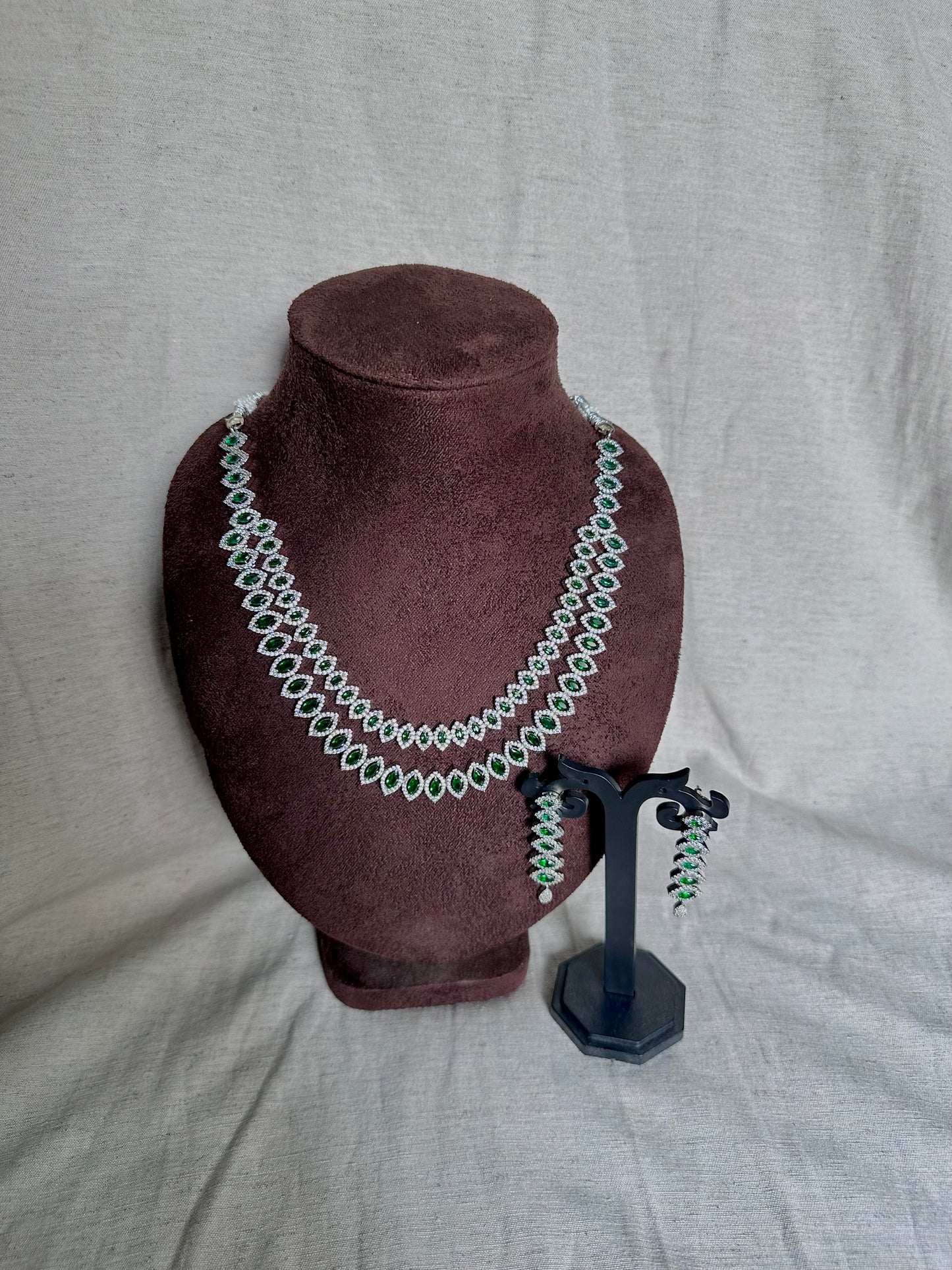 Blue double layer american diamond set