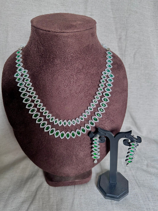 Blue double layer american diamond set