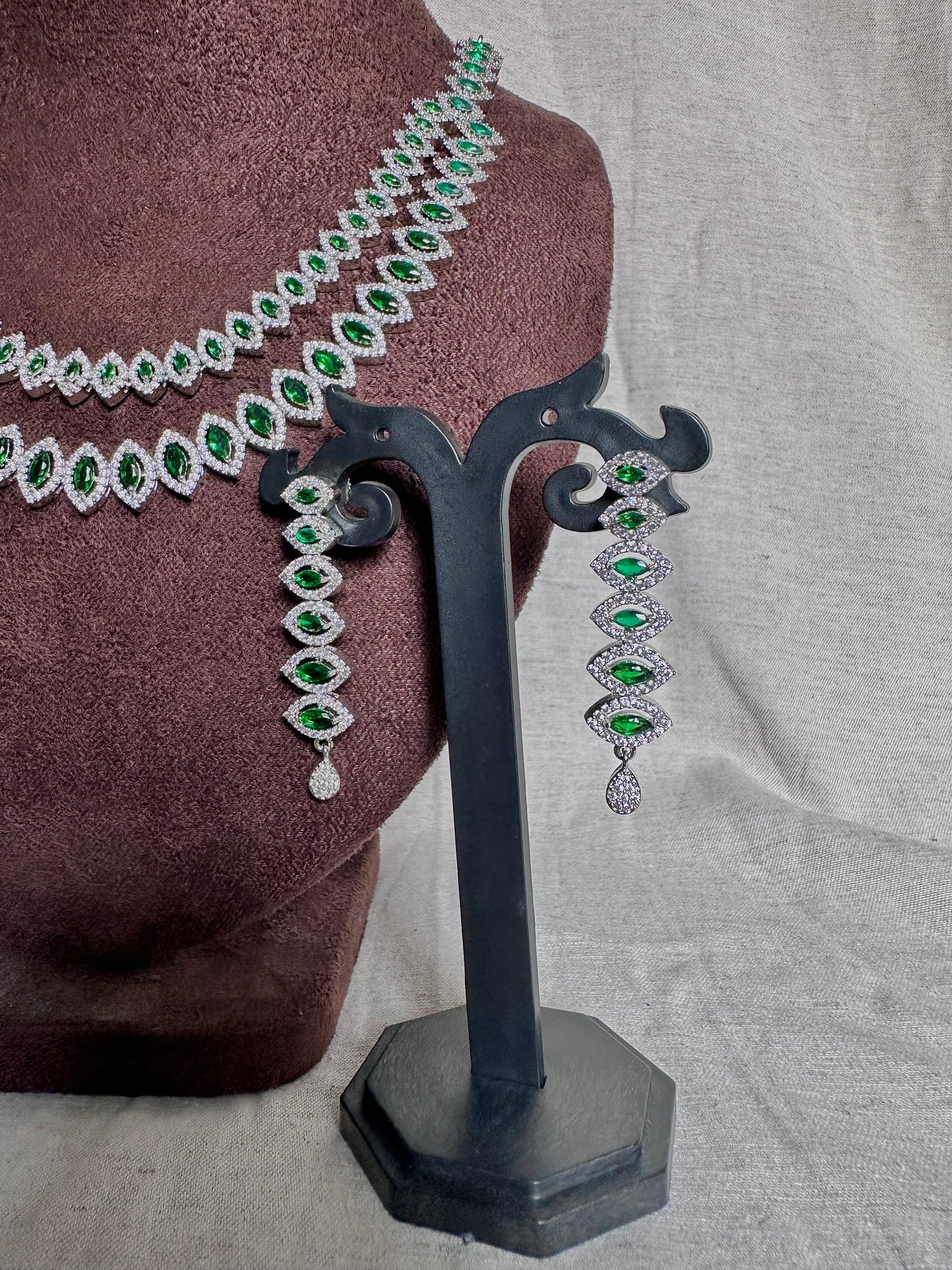 Blue double layer american diamond set