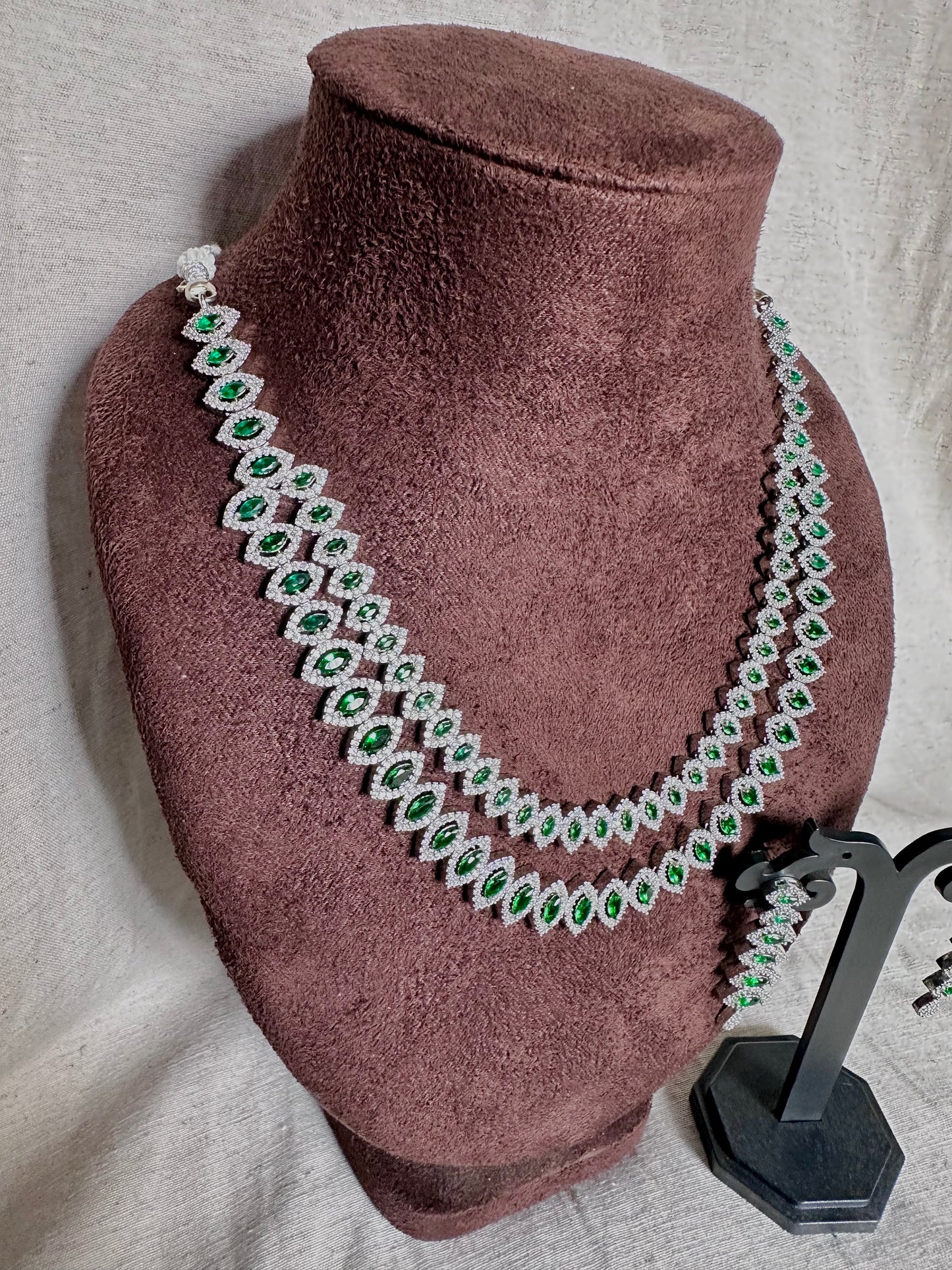 Blue double layer american diamond set